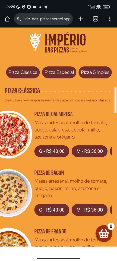 Preview do Império das Pizzas - App de cardápio e pedidos de pizzaria