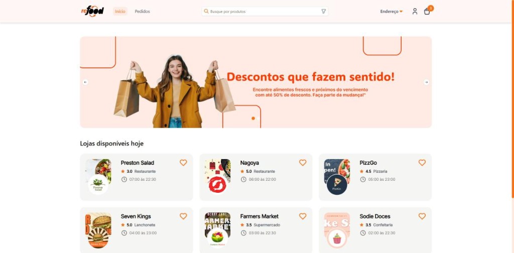 Preview do Refood - Plataforma de delivery com descontos em alimentos